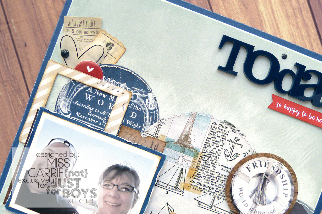 disney scrapbook page of world showcase ferry using not just for boys kit club limitless kit with Echo Park All Boy, Simple Stories Simple Vintage Vintage Seas, Simple Stories Color Vibe, and Elle's studio magical memories. 