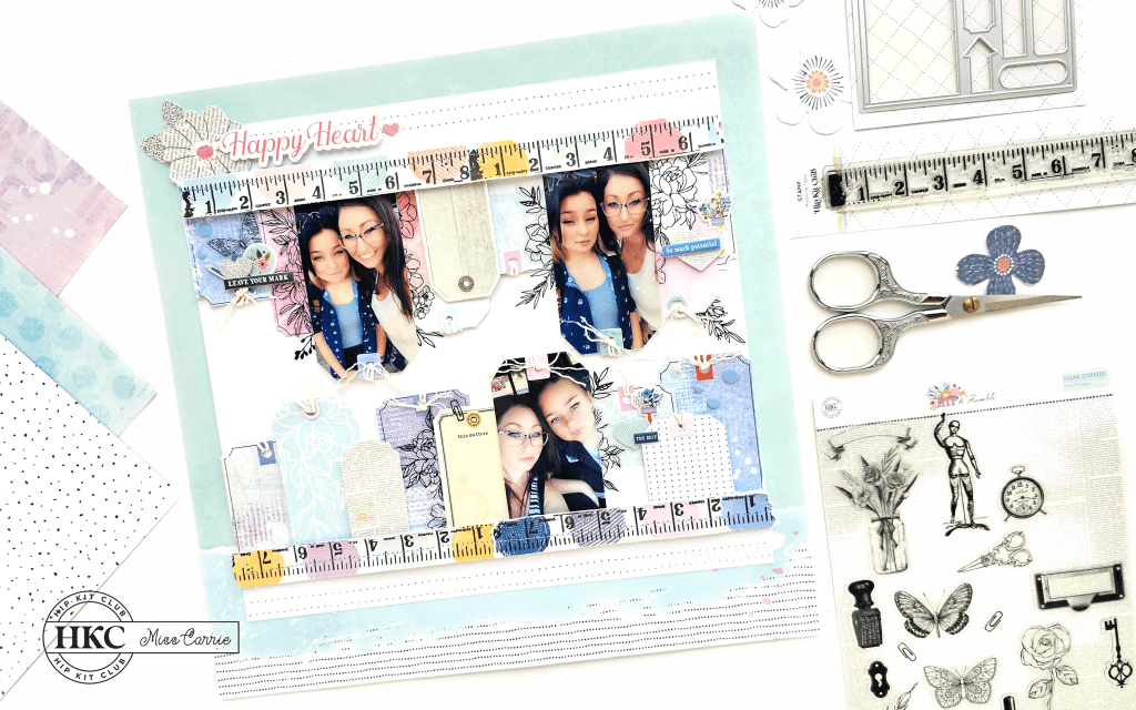 back to school scrapbook layout created with tags using the April 2023 Hip Kit club kit