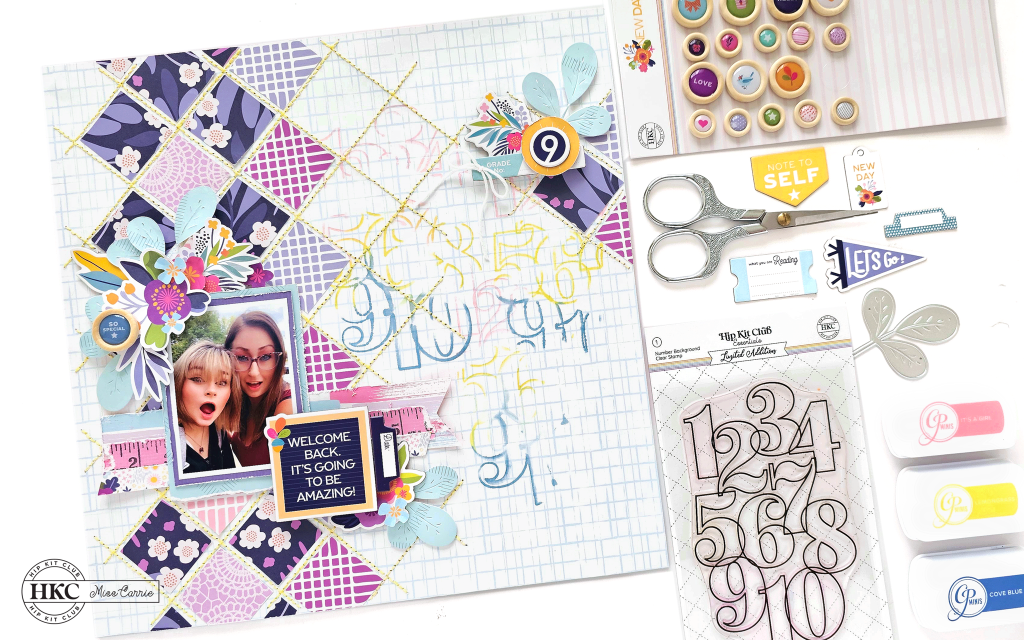 back to school teen page using Hip Kit September 2023 kit, Catherine Pooler Inks, and Number Stamp