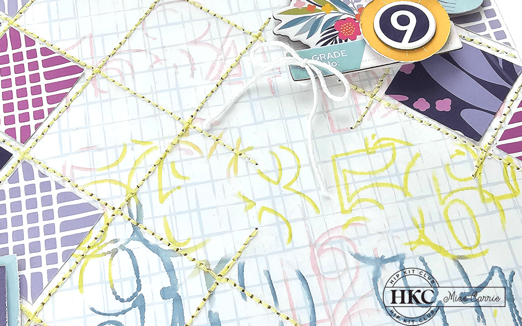 stamped number background design - back to school teen page using Hip Kit September 2023 kit, Catherine Pooler Inks, and Number Stamp