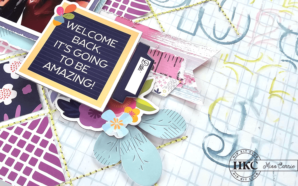 welcome back letter board embellishment - back to school teen page using Hip Kit September 2023 kit, Catherine Pooler Inks, and Number Stamp