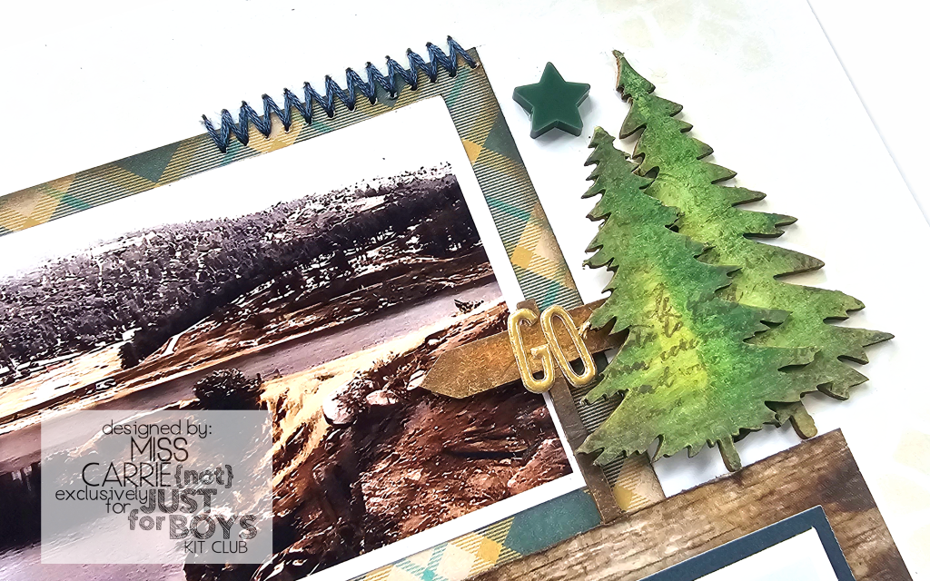 mintay the great outdoors chippies with sign post. trees shaded with tim holtz distress watercolor pencils and stamped with hero arts background images